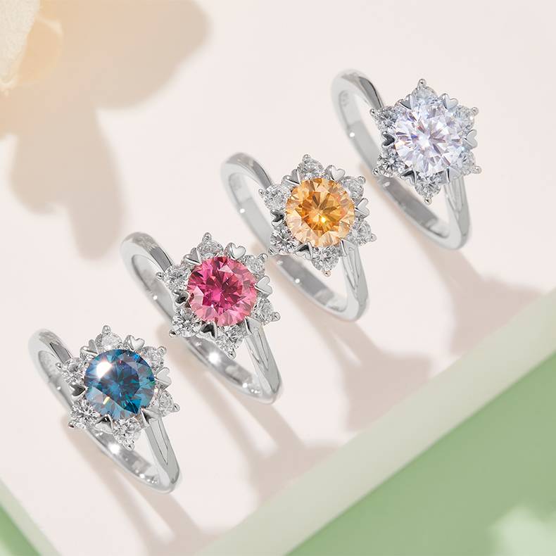 Starry Flower S925 Silver Plated Platinum Moissanite Diamond Women's Ring 1 Carat D-Class